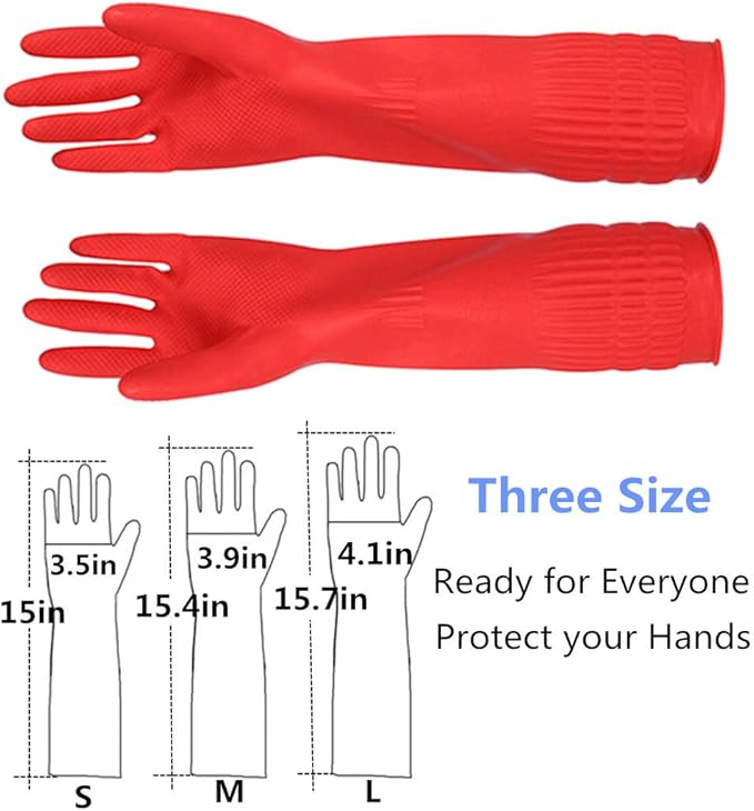 Rubber Cleaning Gloves Kitchen Dishwashing Glove 6-Pairs,Waterproof Reuseable.(Large)