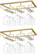 Nuovoware Wine Glass Rack, [2-Pack] Wine Glass Hanger Rack Under Cabinet Stemware Holder Storage Hanger for Bar Kitchen Cabinet (3 Rows) - Gold