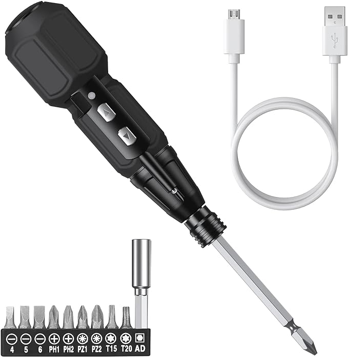 AMIR Electric Screwdriver Cordless, Rechargeable Power Screwdrivers Set, Portable Automatic Home Repair Tool Kit with LED Lights and USB Cable