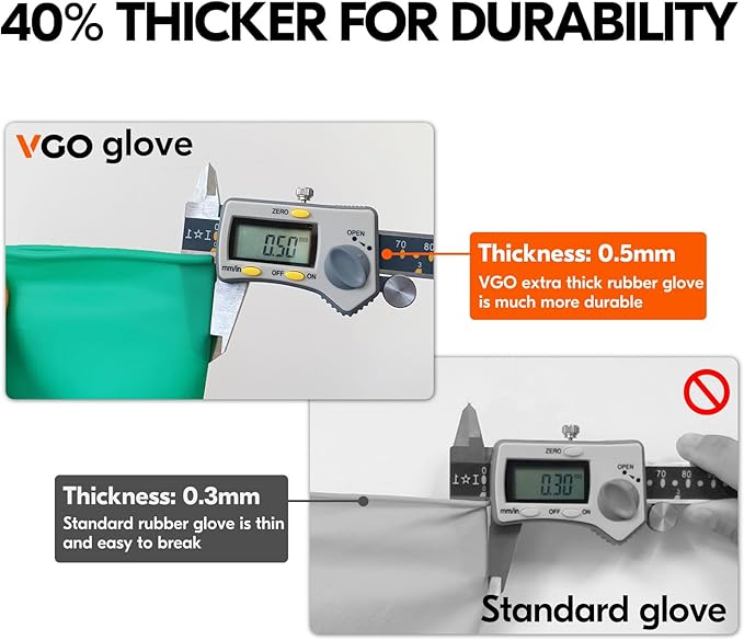 Vgo... 5-Pairs Reusable Household Gloves, Rubber Dishwashing gloves, Extra Thickness, Long Sleeves, Kitchen Cleaning, Working, Painting, Gardening, Pet Care (Size XL, Green, HH4601)