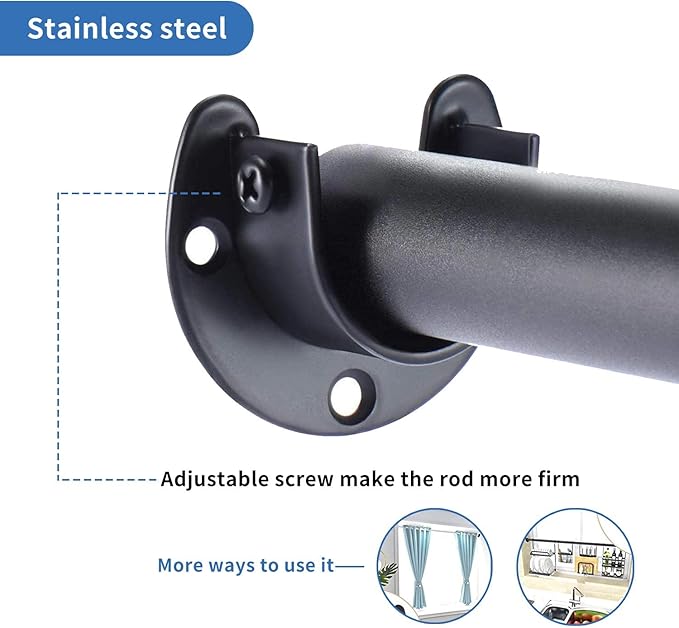 Rise age Stainless Steel Closet Rod Bracket, 1-1/4 Inch Diameter Closet Rod Holder 2 Pcs, Heavy Duty Curtain Rod Holder, Black Closet Rod Support with Screws