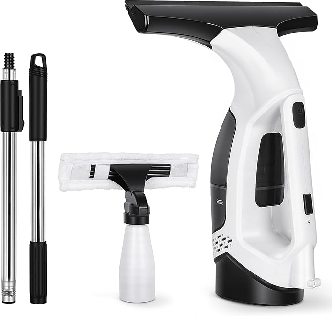 Window Vacuum Squeegee Electric Window Cleaner Window Cleaning Tool with 150ml Dirty Water Tank, Extension Handle for Shower Glass, Window Cleaning Car Windows Tiles Mirrors Glass