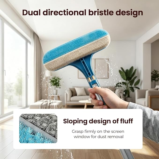 Window Screen Cleaning Brush,2 in 1 Window Screen Cleaner Tool with Squeegee,Mesh Screen Cleaner,Multi-Purpose Cleaning Brush for Patio, Door, Porch Screens (2 Blue)