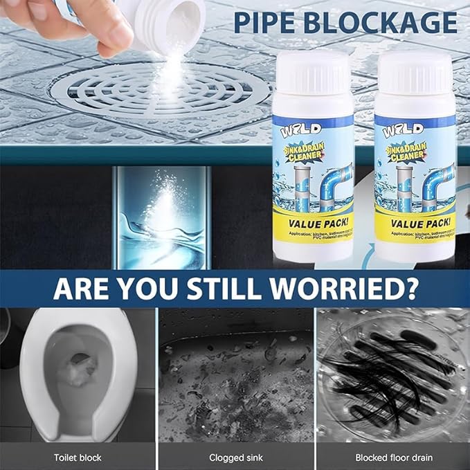 Wild Sink and Drain Cleaner Powder | Rapid-Foam Fast-Acting Pipe Declogger for Kitchen, Bathroom, Toilet, Shower Drain Maintenance (1pc)