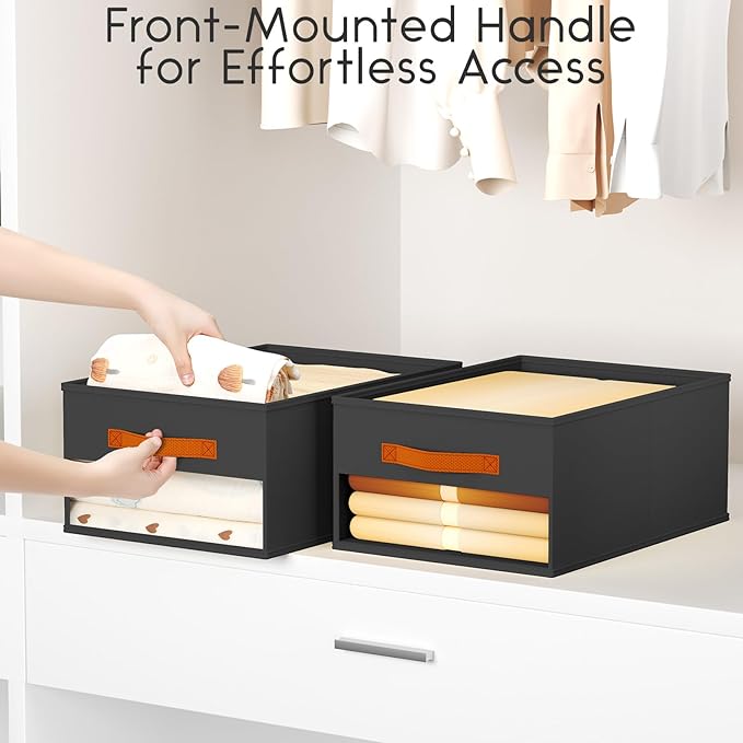 Homsorout Drawer Organizers and Storage - 8 Pack Foldable Pants Organizer with Clear Window & Handles, Fabric Closet Organizer for Clothes, Jeans, Sweaters, Towels, T-shirt, Scarf (Black)