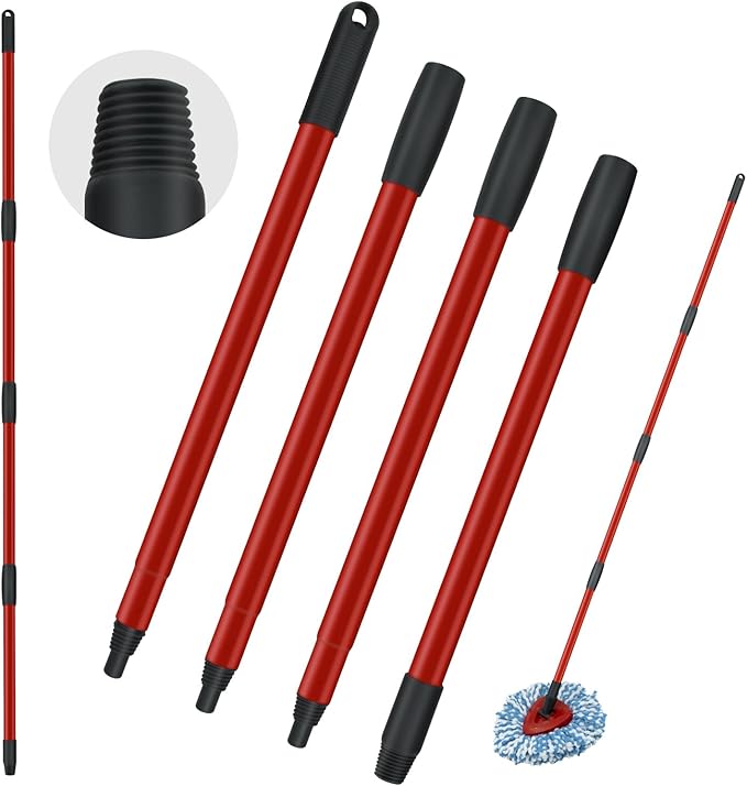 Spin Mop Handle Replacements for Oceda 4-Section Mop Replace Handle Compatible with O-Ceda Spin Mop Refills and Brooms, O ceda Mop Stick for Floor Clean, 30" to 58", Universal Fit Oceda Mop Head