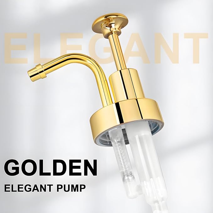 TIWPAJS Glass Coffee Syrup Dispenser 10oz, Syrup Bottles with Ribbed Design, Gold Syrup Pump, Coffee Bar Accessories, Honey Dispenser