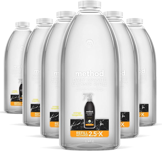 Method Daily Granite Cleaner Refill, Orange Tangerine, Cleaning Agent for Granite, Marble, and Other Sealed Stone, 68 Fl Oz, (Pack of 6)