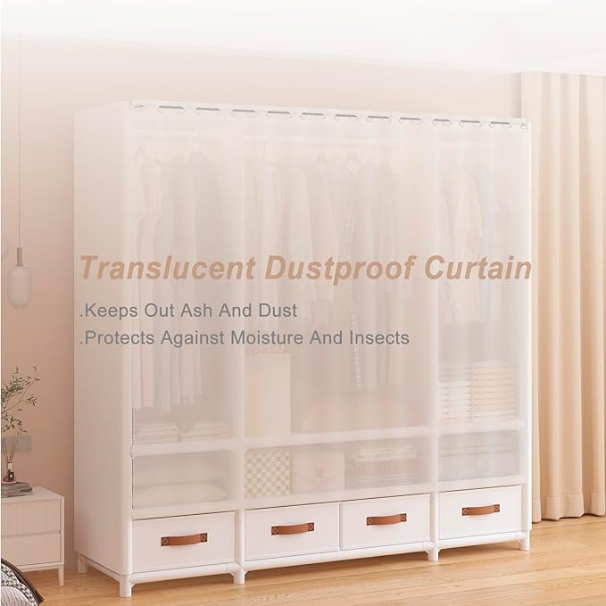 Portable Closet,Portable Closets for Hanging Clothes,Japanese Style Wardrobe Clothing Rack with 3 Drawers,1 Hanging Rods and 2 Storage Shelves,43.3" L x 17.7" W x 65.1" H,Black