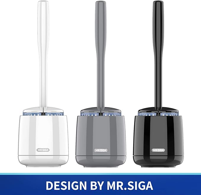 MR.SIGA Toilet Bowl Brush and Holder, Premium Quality, with Solid Handle and Durable Bristles for Bathroom Cleaning, Black, 1 Pack