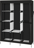 Portable Closet Wardrobe,71'' Closet Storage Organizer Rack with Shelves and Cover for Hanging Clothes, Non-Woven Fabric, Quick and Easy to Assembly (Black)