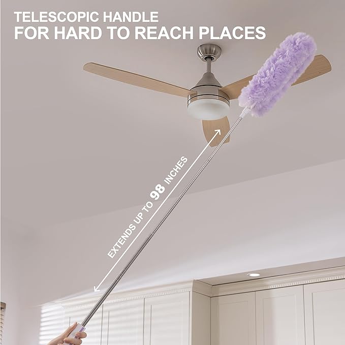 JOYMOOP Ceiling Fan Cleaner Duster and Cobweb Duster with Extension Pole, 28–98 Inch Handle and 9 Refills for High Ceilings and Furniture