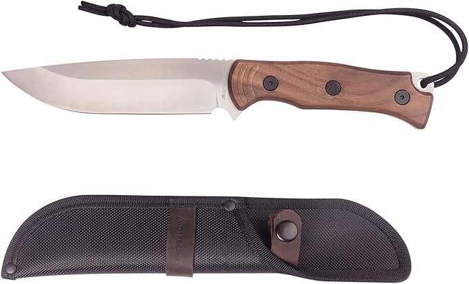 Fixed Blade Bushcraft Knife Full Tang Camping Knife with Sheath and hanging rope for Outdoor, Hiking, Gift