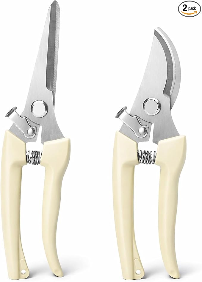 Pruning Shears,Ahoooot 2Pcs Pruning Shears for Gardening,Professional Garden Shears for Flowers, Bonsai and Fruits Picking (1pc Straight & 1pc Curved)