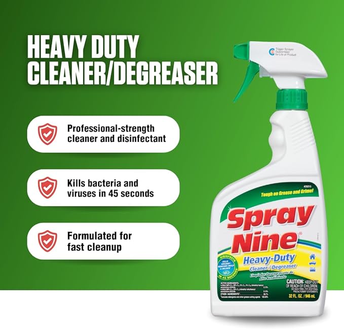 Spray Nine 26810 Heavy Duty Cleaner, Degreaser & Disinfectant for Kitchens, Bathrooms, Yard Equipment, Automotive & Industrial 32 Fl Oz. (Pack of 1)