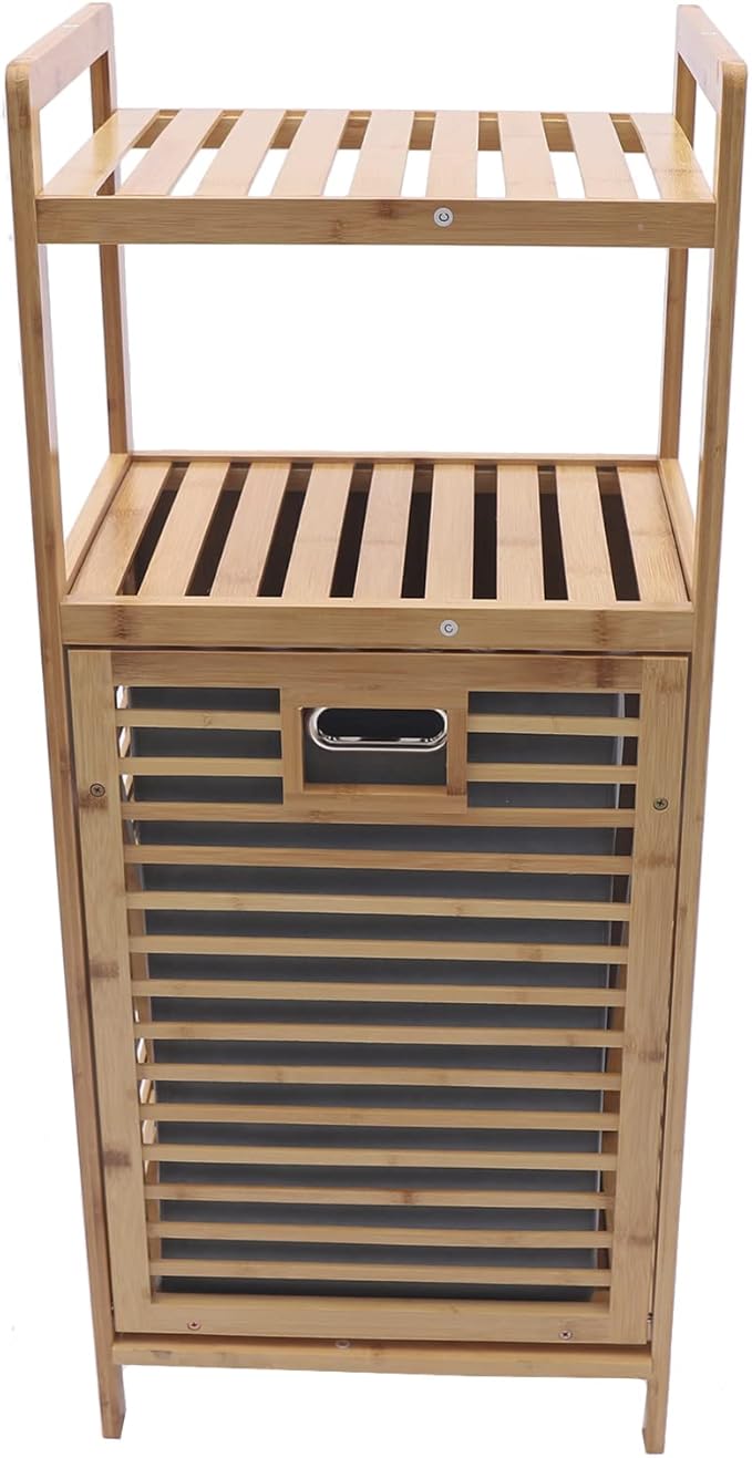3-Tier Organizer Storage Shelf with Bamboo Frame and Pull Out Fabric Baskets Storage Drawers Unit,Laundry Towel Hamper Cabinet Tower Three Part Compartment Sorter Basket (2-Tier,Style 1)
