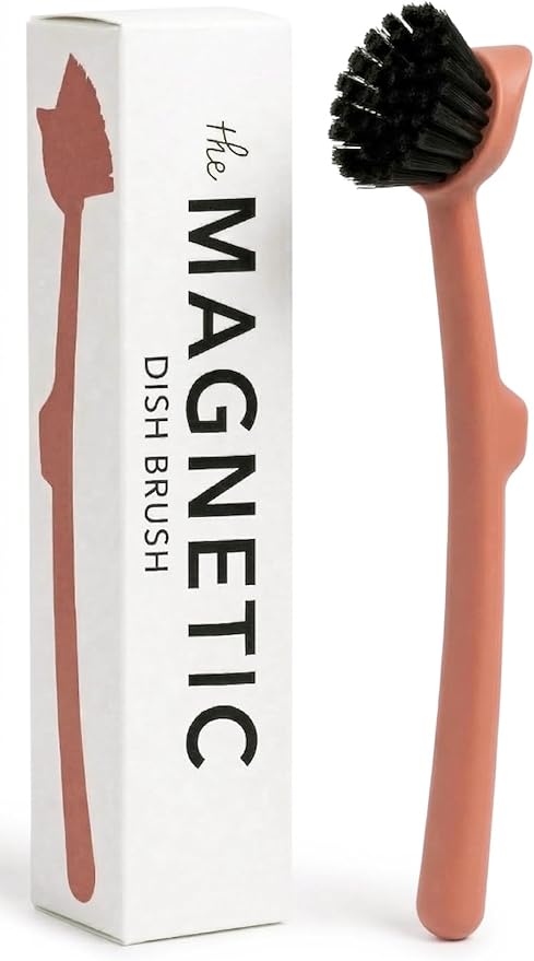 Earth & Mango Magnetic Dish Brush & Scraper, Snaps to Sink, Non-Scratch, Dishwasher Safe, Dish Scrubber – Terracotta Clay