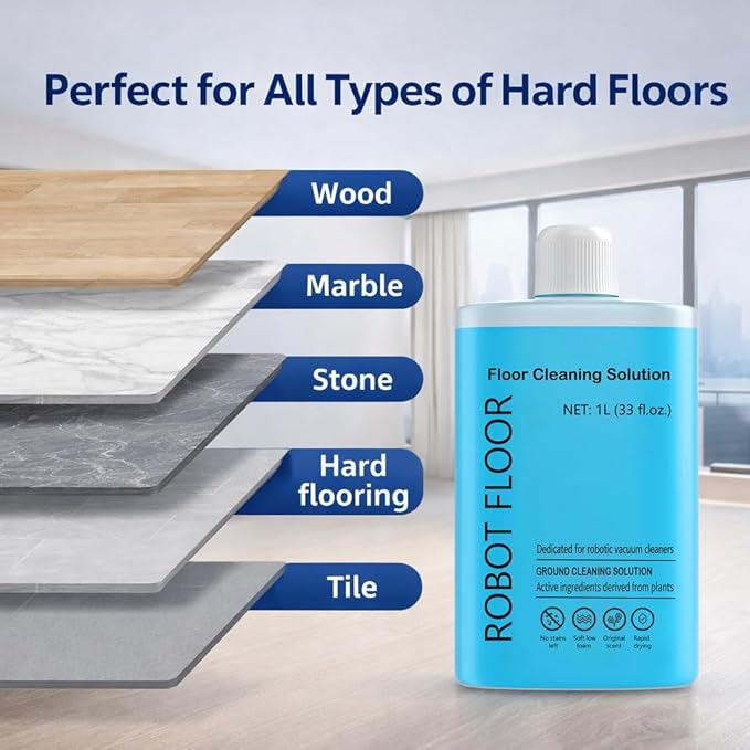 Floor Cleaning Solution, 1L Mop Soap Highly Scented Fragrance Compatible with Roborock Cleaning Solution, Residue & Streak Free, Suitable for All Robot Vacuum Cleaners and All Mop Types, 33OZ