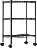DUMOS Industrial 3 Level Grid Storage Rack ，Mobile Metallic Shelving System with Lockable Wheels， Multi-Purpose Cabinet for Workshop, Culinary Space, Storeroom, Washroom & Restroom Black