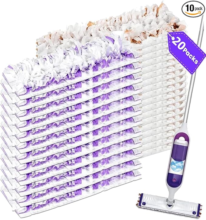 Disposable Mopping Pad Refills for PowerMop Multi-Surface,Wood Mopping Pad Refills for Floor Cleaning, 10 Count (10 Purple+10 Brown)