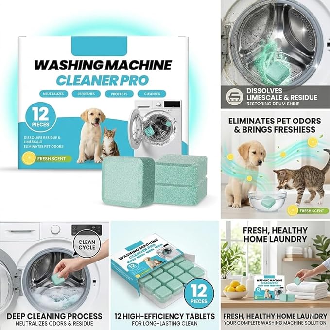 Washing Machine Cleaning Tablets: Powerful Deep Cleaning for Front Loader & Top Load Washer Machines - Clean Inside Drum and Laundry Tub Seal (36 pieces)