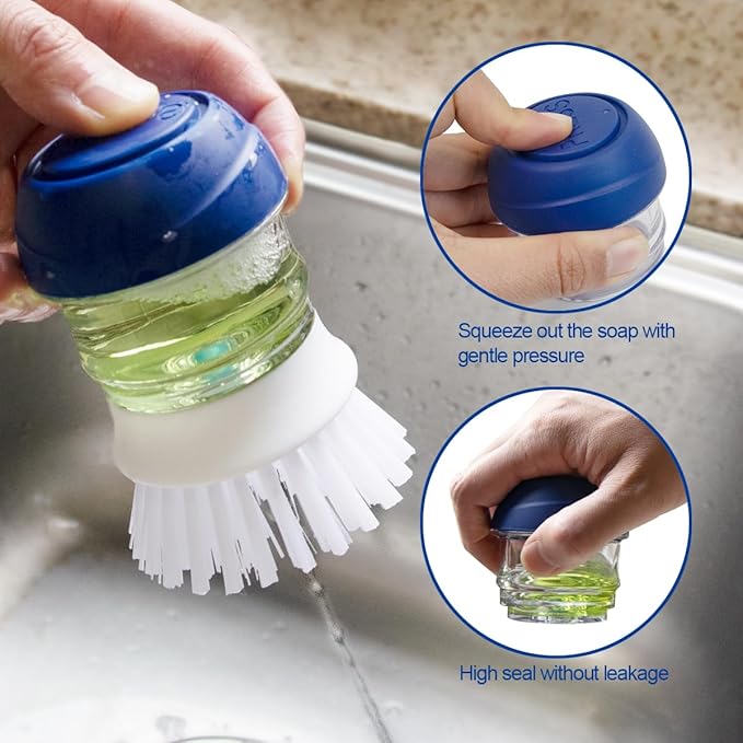 CELOX 2 Pack Dish Brush with Soap Dispenser Soap Dispensing Palm Brush for Cleaning Pots, Dishes