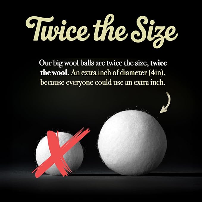 XXL 4in Wool Dryer Balls – Twice The Size of XL | 100% Organic New Zealand Wool | Shorten Drying Time | Reduce Static & Wrinkles Fast (by BigWoolBalls)