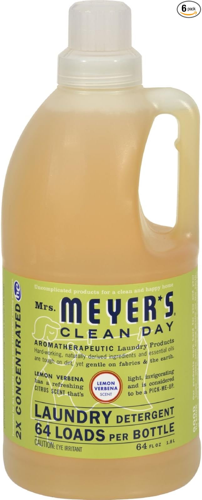 Mrs Meyers Laundry Detergent, Lemon Verbena Scent, 64 Oz (Pack of 6)