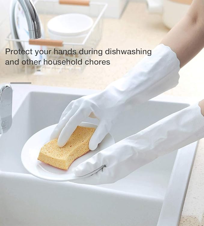 Alimat PluS 3 Pack Reusable Cleaning Gloves Latex Free, Dishwashing Gloves with Cotton Flock Liner and Embossed Palm, Waterproof Household Gloves for Laundry, Gardening (Medium)