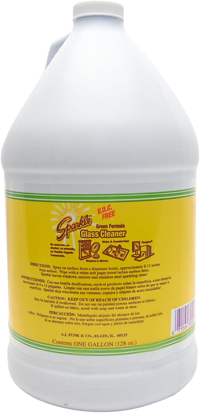 Sparkle Glass Cleaner Green Formula, Streak-Free Window, Mirror & Glass Surface Cleaner, 1 Gallon 128 Fl Oz Refill (Pack of 6)