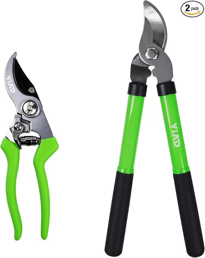 YIAD Garden Pruning Set with Lopper & Shears, 1.5-0.5" Cutting Capacity, Sharp Steel Blade, Ergonomic Handle, for Tree Branch Trimming, Fruit Tree, Shrub, Hedge, Garden Yard Flowers Plants