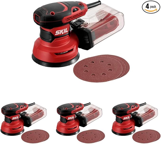 SKIL 5” Random Orbital Sander with Cyclonic Dust Box & 3pc Sanding Sheet - SR211601,Multicolor,(Pack of 4)