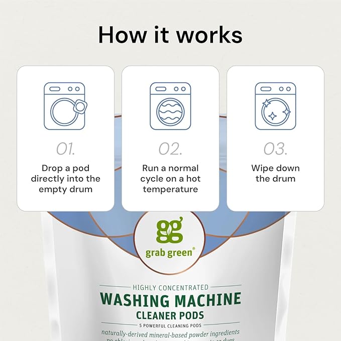 Grab Green Washing Machine Cleaner Pods - Fragrance Free, 2 Cleaning Pods