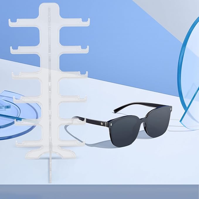 Luxshiny 6-Tier Plastic Sunglasses Organizer Display Rack Eyeglasses Holder Stand Multi-Layer Glasses Storage for Desk Countertop Eyewear Organizer for Home and Office