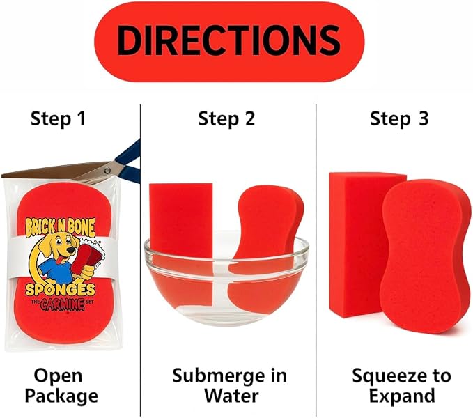 Multi-Purpose Sponges for Cleaning - Red 2 Pack, Large Sponges for Car Washing, Tile & Grout, All Purpose Cleaning