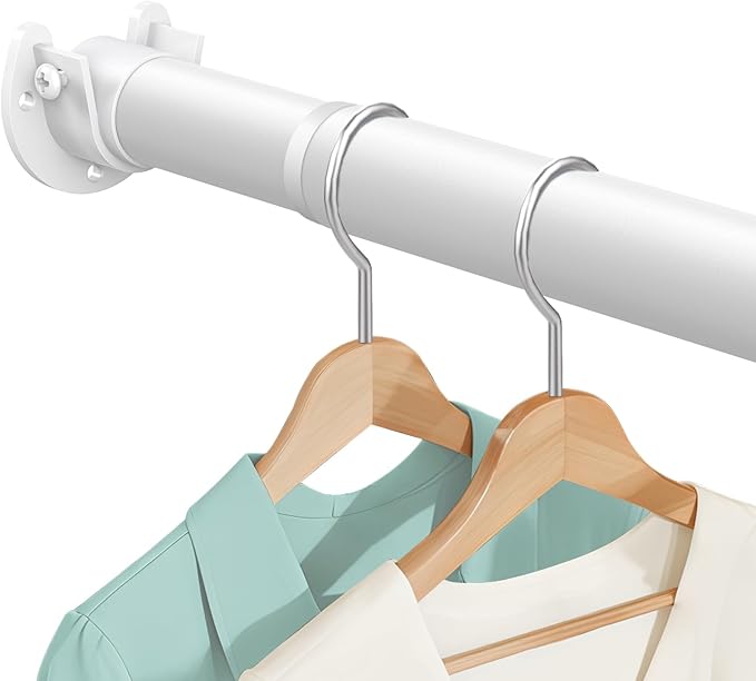 Closet Rod 17-69 IN, Heavy Duty Closet Rods for Hanging Clothes, Adjustable Closet Rods for Wardrobes Storage Laundry RV Bathroom, Easy Install, White