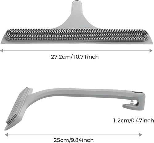 10.7“ Wide All-Purpose Shower Squeegee for Glass Doors, Squeegee for Shower Glass with Hook, Window Squeegee with Double-Ended Gap Brush Set for Shower, Bathroom, Car Glass, Mirror (Gray)