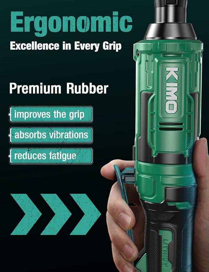 KIMO 20V Cordless Ratchet Wrench 1/2" Set, 74 Ft-lbs 400 RPM Electric Ratchet Wrench, Battery Powered Ratchet with 7 Sockets, 3" Extension Bar, 3/8" Adapter, 2-Pack Lithium-Ion Batteries, Fast Charger