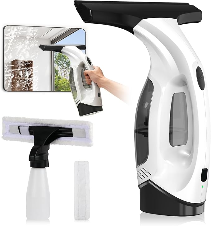Window Vacuum Squeegee Cordless, Electric Window Cleaner Tool with Water Collection Tank, Window Cleaning Kit Shower Squeegee for Glass Doors, Windows, Mirrors, Car