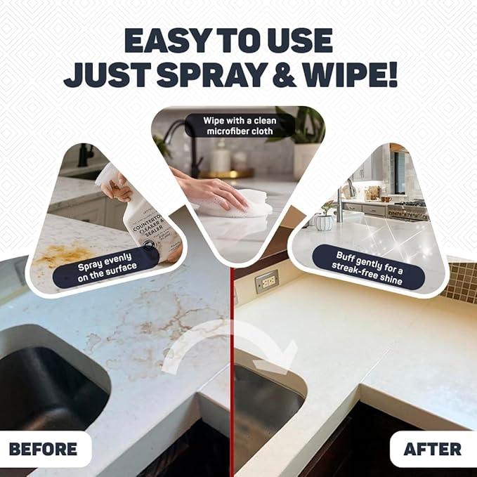 Countertop Cleaner & Sealer – Streak-Free Spray for Granite, Marble & Quartz | Cleans & Protects in One Step | USDA BioBased, Non-Toxic, No Film
