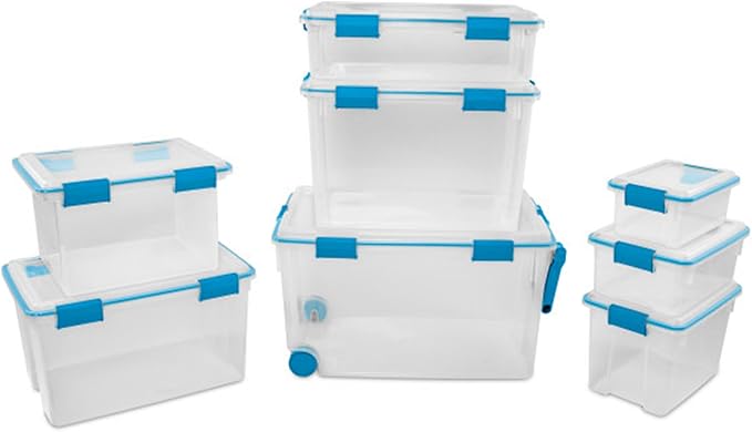 Sterilite 12-Pack Gasket Box, Weather-Resistant Storage Bins with Latching Lids, 12 Quart - Heavy-Duty Organizing Containers for Closet, Bathroom, and Office