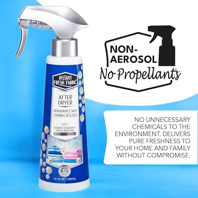 After Dryer Fabric Freshener & Wrinkle Release Spray - For Clothes & Laundry - Luxury Fragrance Odor Remover & Wrinkle Releaser - For Home & Travel - Fresh Linen Scent - 10.1 fl oz.