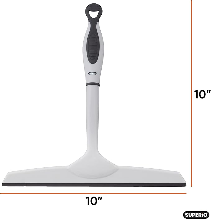 Superio Rubber Squeegee Grey 10", Streak Free All Purpose Window Squeegee, Comfort Grip Handle and Hanging Hook.