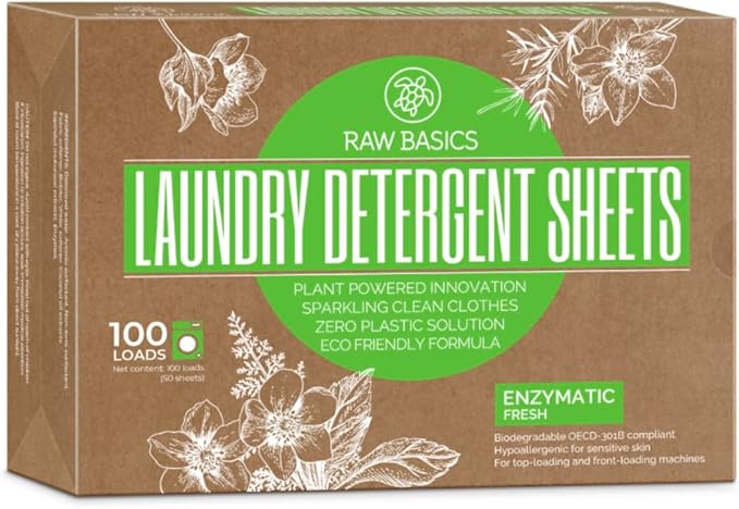 RAW BASICS Laundry Detergent Sheets, Fresh Scent, and Scent Boosters for Washer, Wild Lemon Aroma, and Dryer Sheets, 80 Bulk Loads
