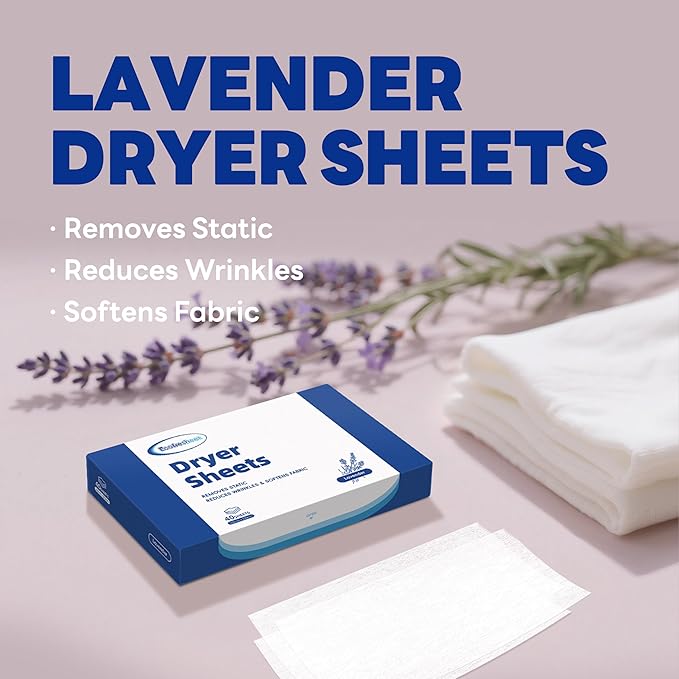Lavender Dryer Sheets – 40 Count | Reduces Static & Wrinkles | Softens Fabrics | Natural Lavender Scent | Works in All Standard & HE Dryers | Gentle Formula