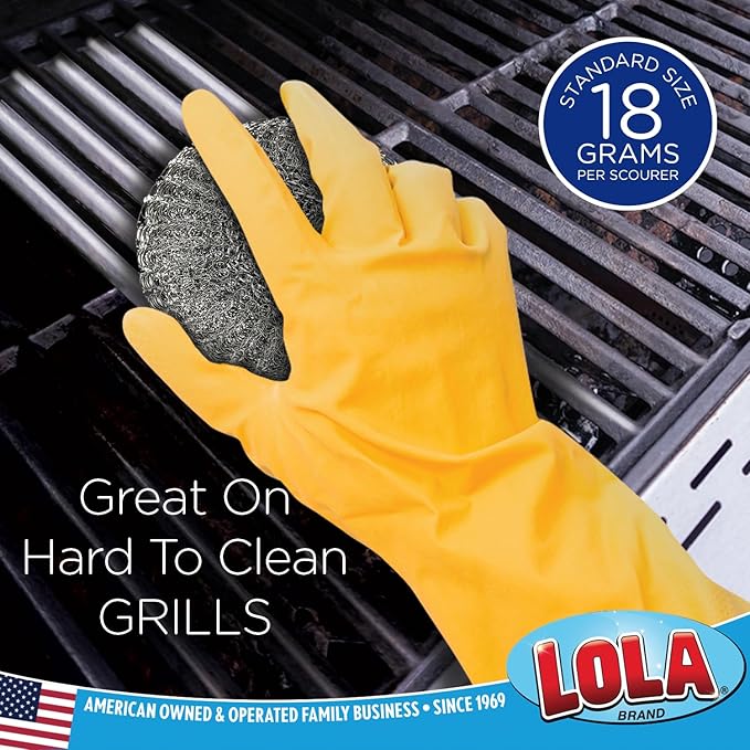 LOLA Steel Wool Wire Mesh Scouring Pad, 2 Pack, Galvanized Steel Knitted, Heavy Duty, Abrasive Scrubber, Powerful for Pots, Pans, Ovens, Grills