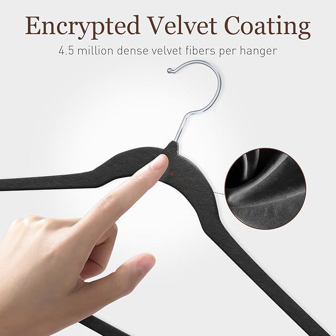 Velvet Hangers 100 Pack, Slim Non-Slip Clothes Hangers Space-Saving for Closet, Heavy Duty for Pants, Coats, Skirts, Jeans, Sweaters and More, Nylon-Flocked, Black