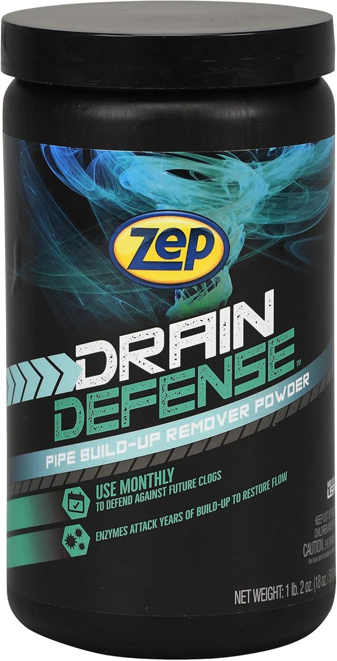 Zep Advanced Tub and Shower Drain Opener Gel - 32 Ounce - U49210 - Formulated for Hair & Drain Defense Enzymatic Drain Cleaner Powder - 18 Ounces - ZDC16 - Safe for Pipes and Septic Systems
