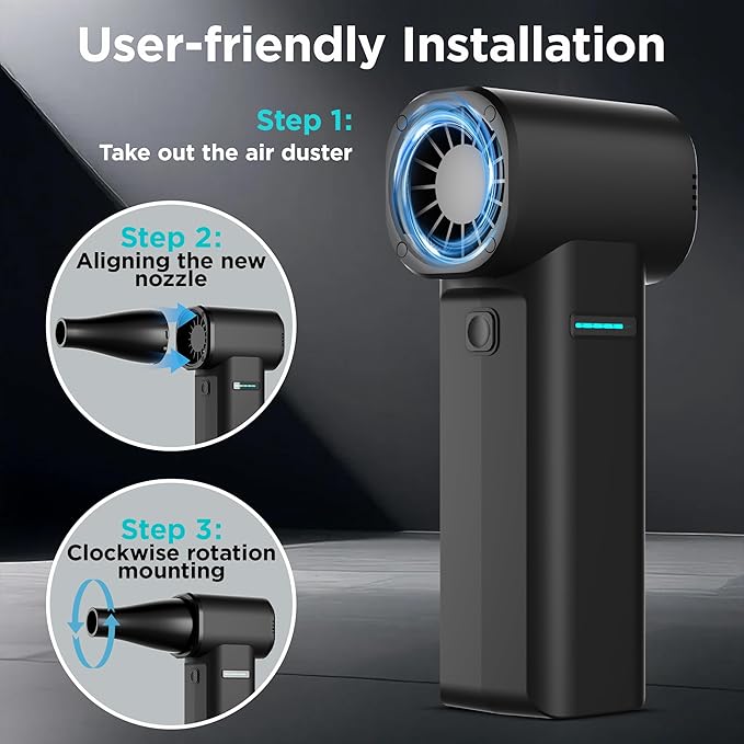 Compressed Air Duster, High-Power Electric Air Duster with Brushless Motor, 4-Gear Adjustable Cordless Air Blower, Max Wind Speed 60m/s, 500G Dust Blower for Computer, Keyboard, Home, Car, and Outdoor