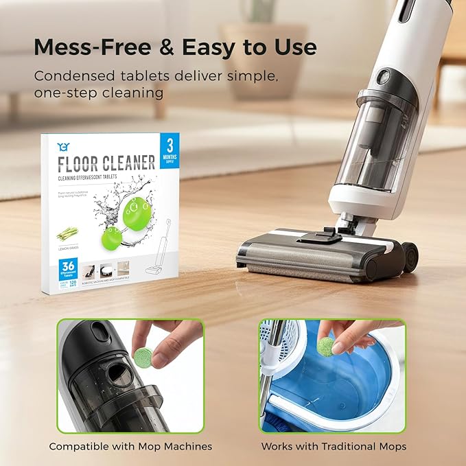 YGY 36 Pack Lemongrass Scent Floor Cleaning Tablets, Compatiable with Tineco iFLOOR, Floor One S3/S5/S6/S7 Wet Dry Vacuum Mop—Deep Clean & Deodorize—Clean Machine,Individually Wrapped